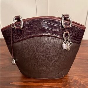 Brighton Brown Leather Tote w/ Heart Charm | Pebbled & Croc Trim